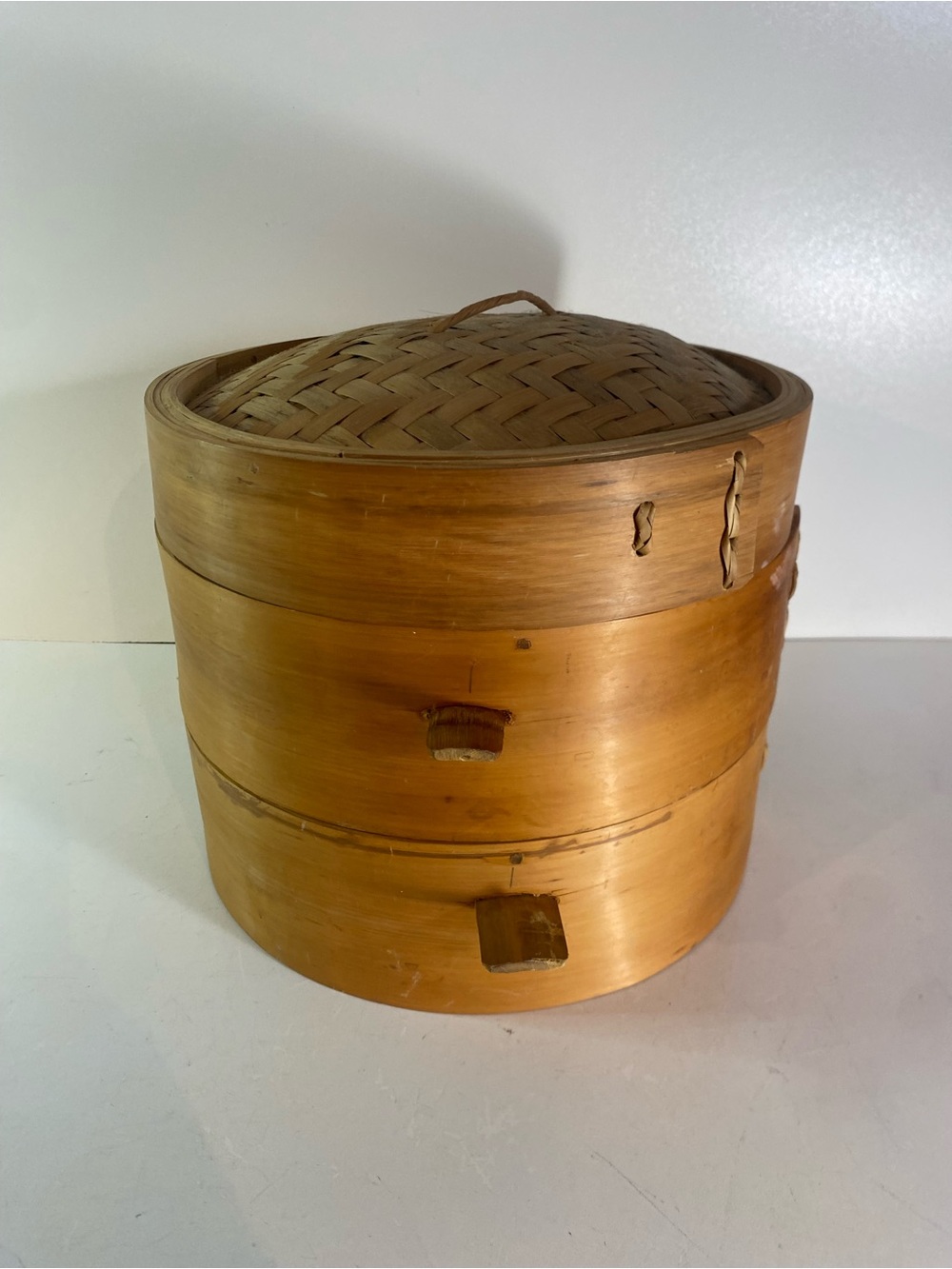Vintage Covered 2-Tier Bamboo Steamer Basket With Handles 9” Diameter - Picture 5 of 12